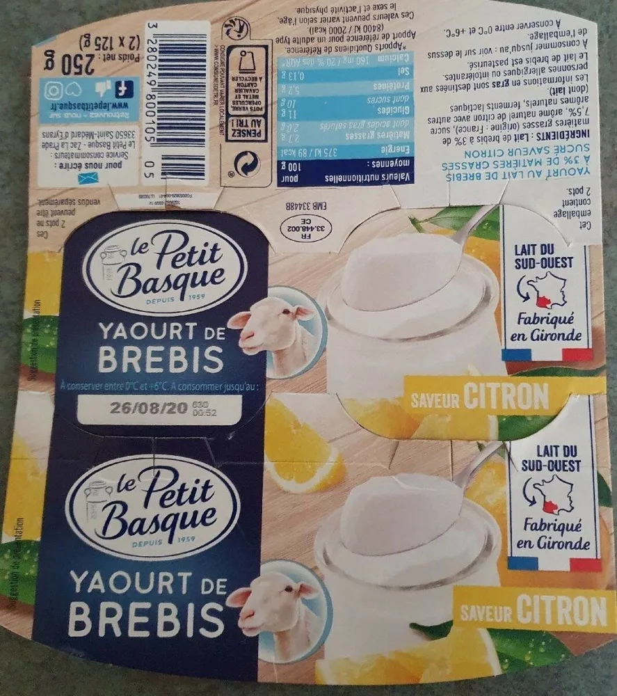 Yaourt de brebis, citron