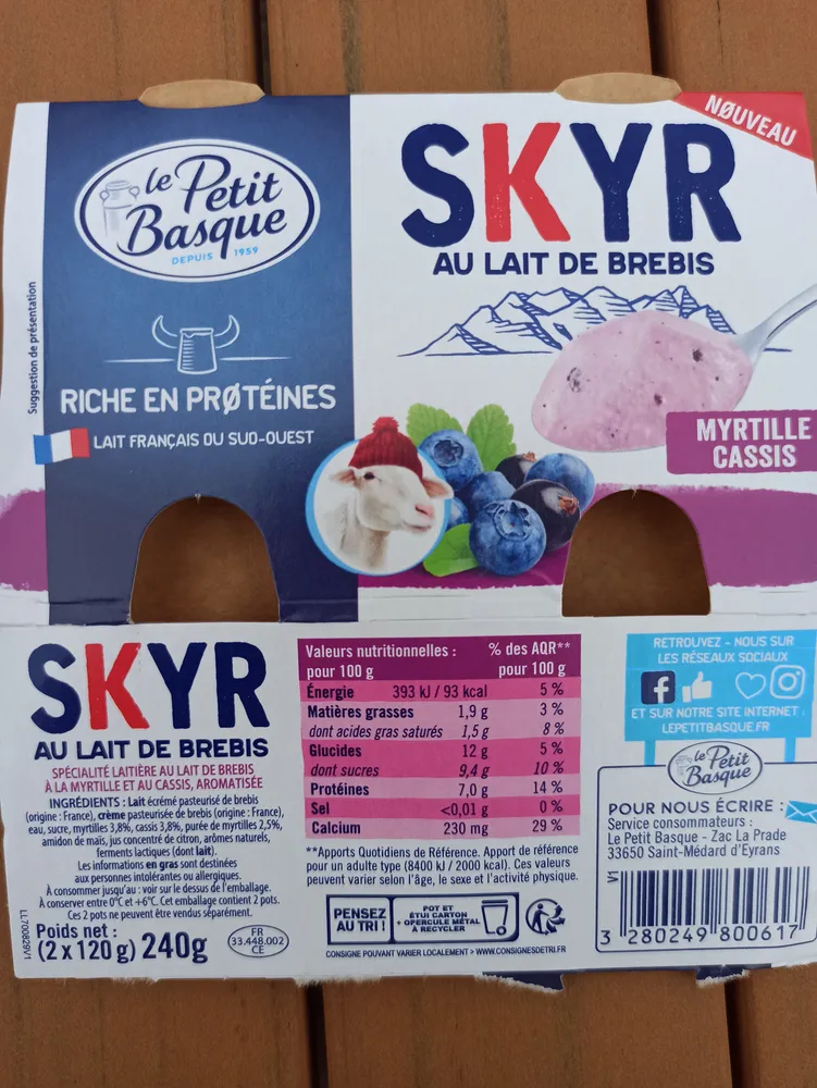 Skyr Myrtille cassis au lait de brebis