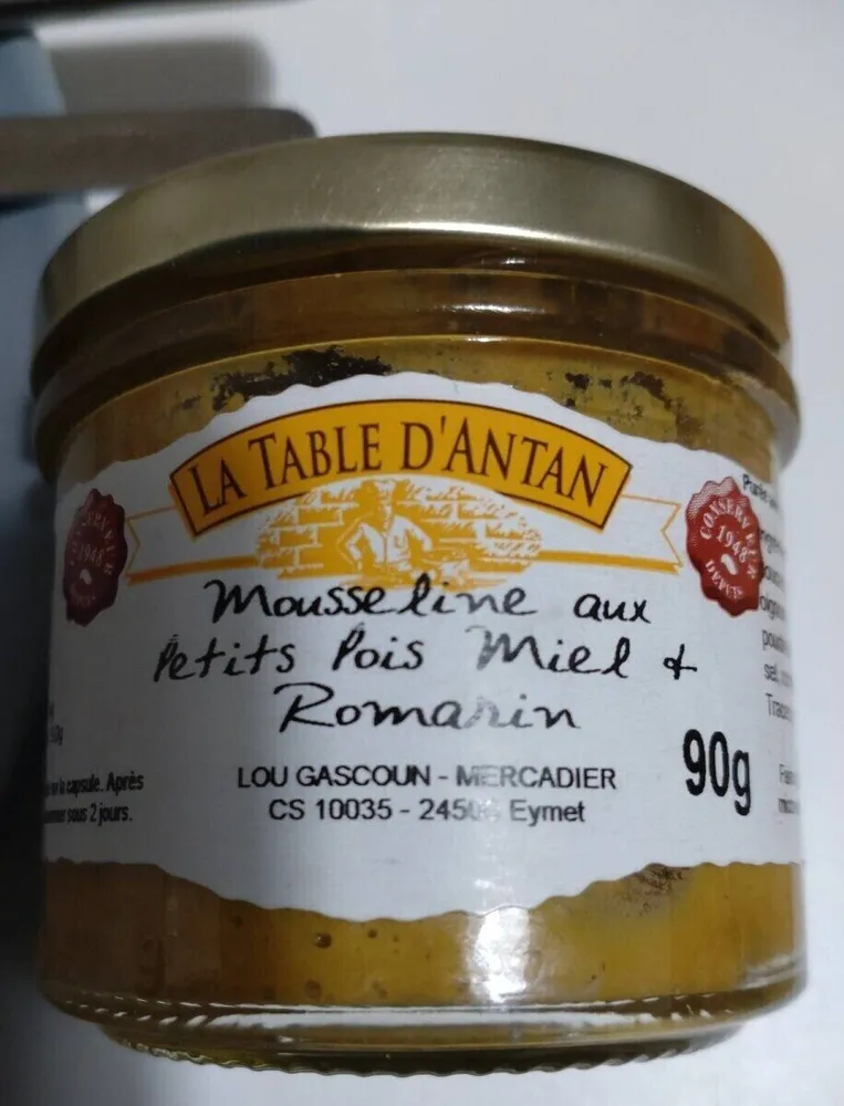 Mousseline aux petits pois miel et romarin