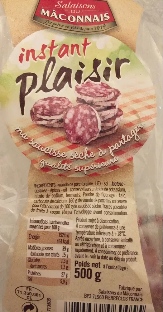 Salaisons du Mâconnais Saucisse sèche Instant Plaisir la saucisse de 500 g