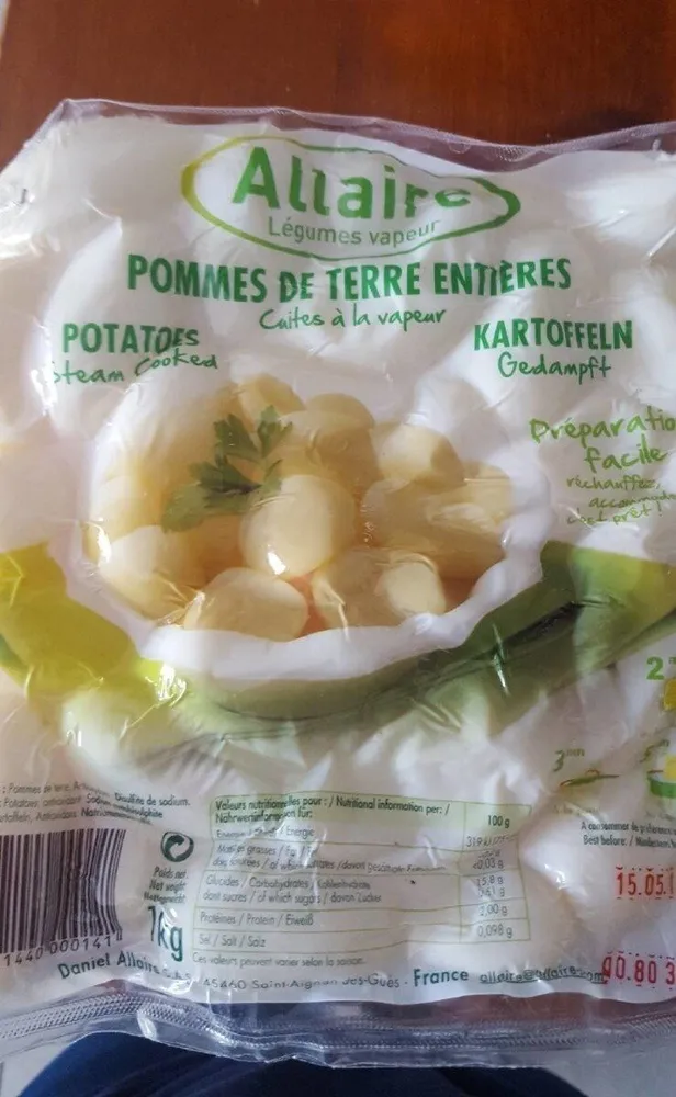 Pomme de terre entières cuites à la vapeur