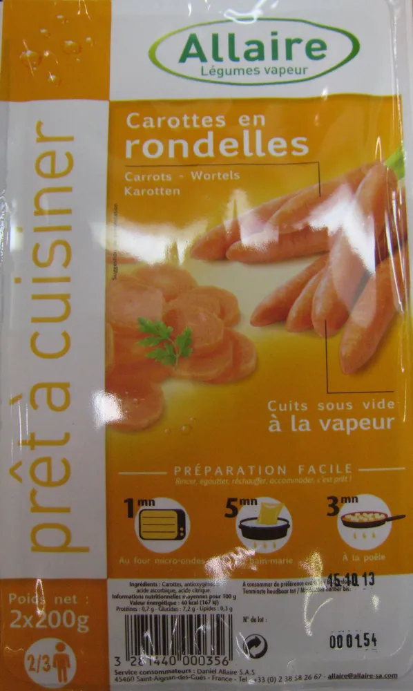 Carottes en rondelles (2 x 200 g) - Allaire