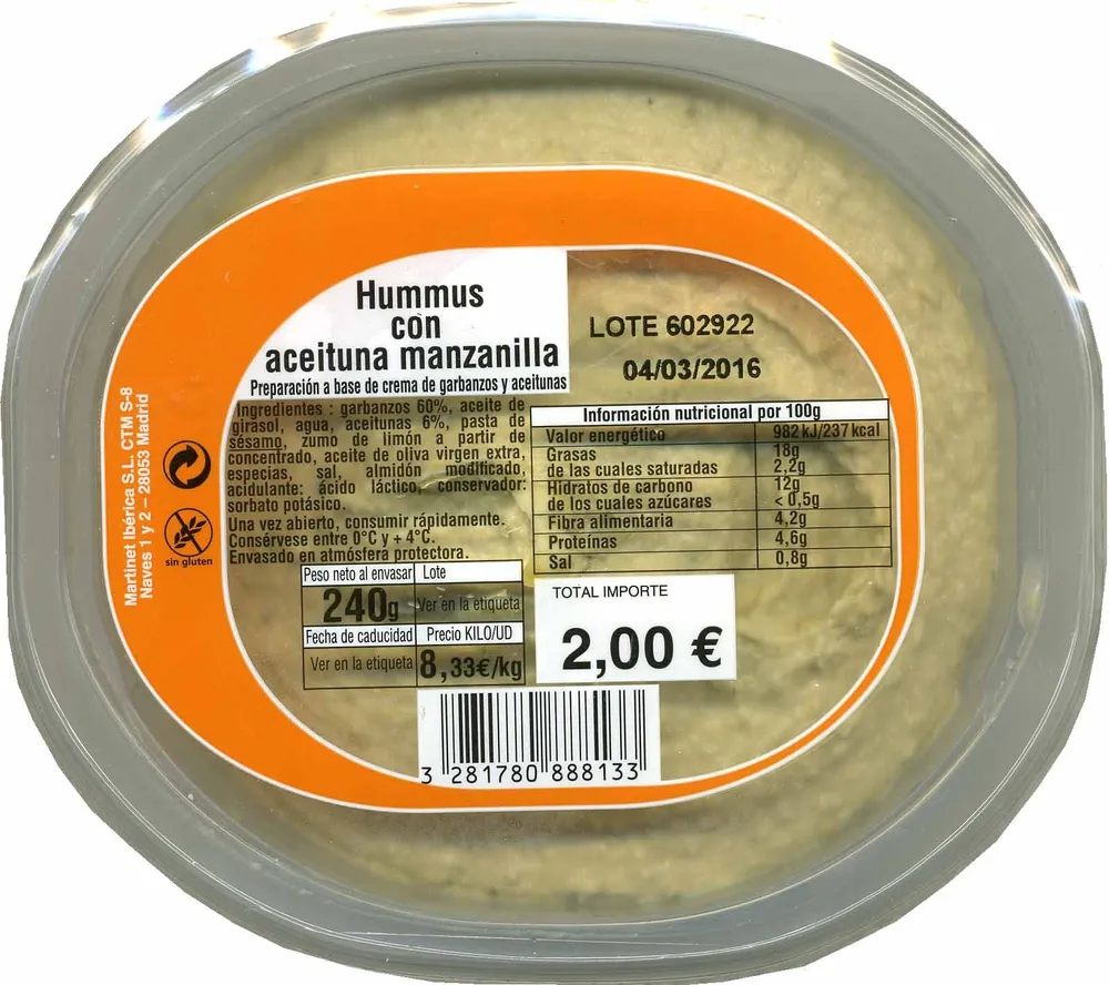 Hummus con aceituna manzanilla