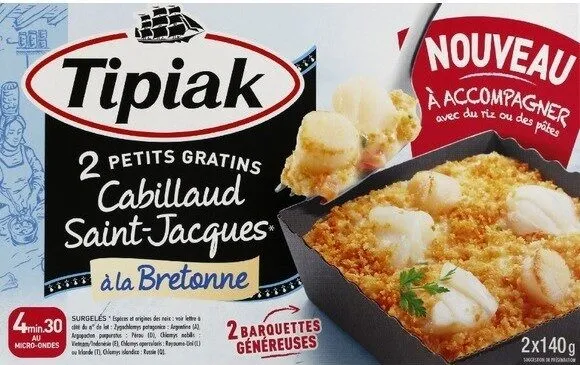 Petits gratins cabillaud Saint-Jacques à la Bretonne, surgelés