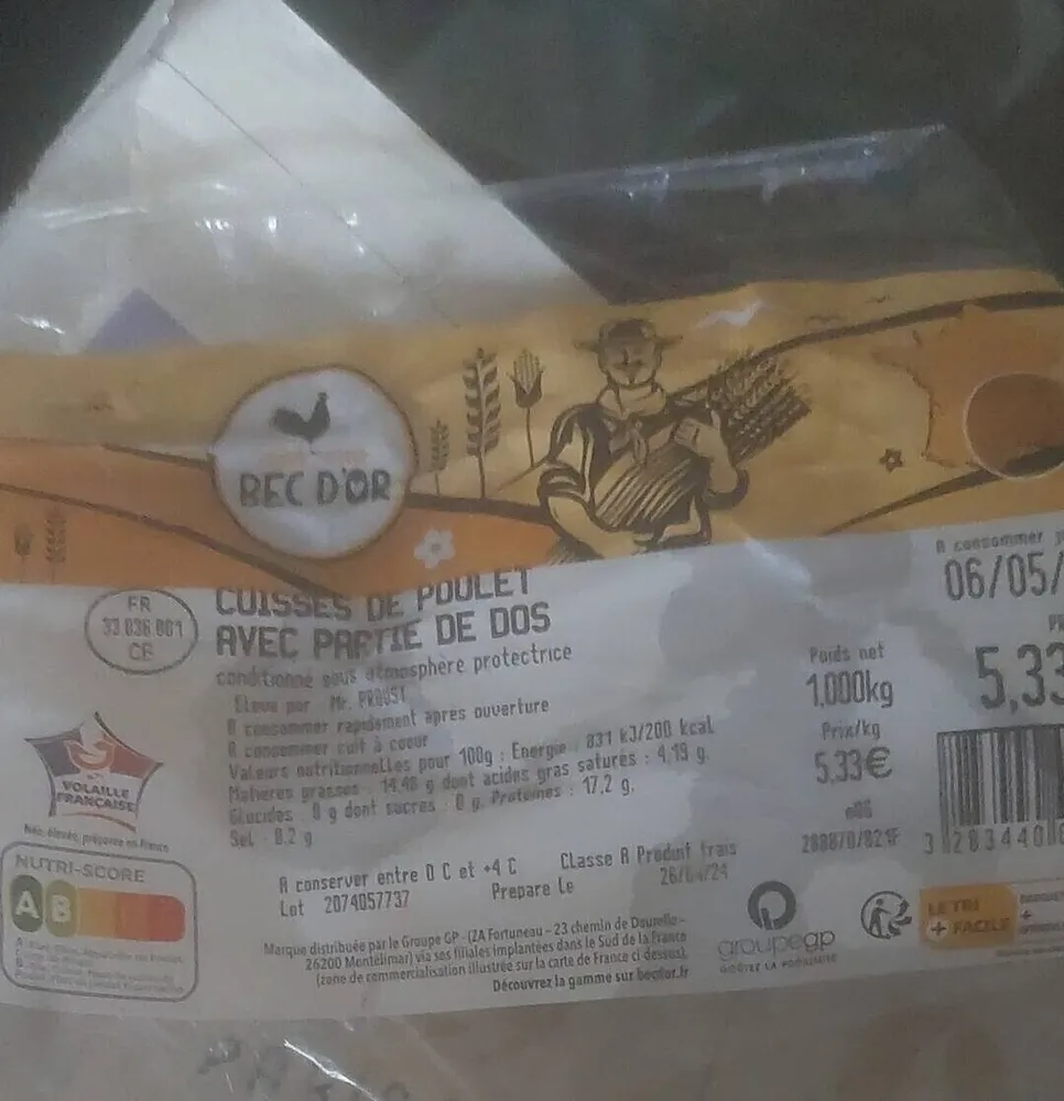 Cuisses de poulet avec partie de dos
