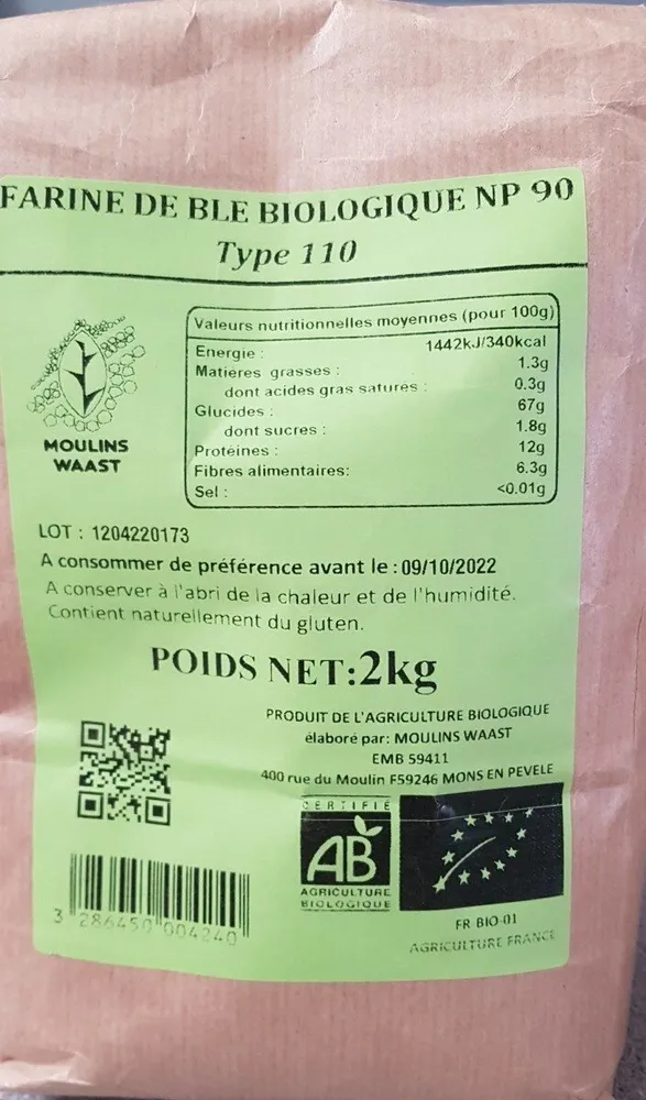 Farine de blé biologique NP 90 type 110