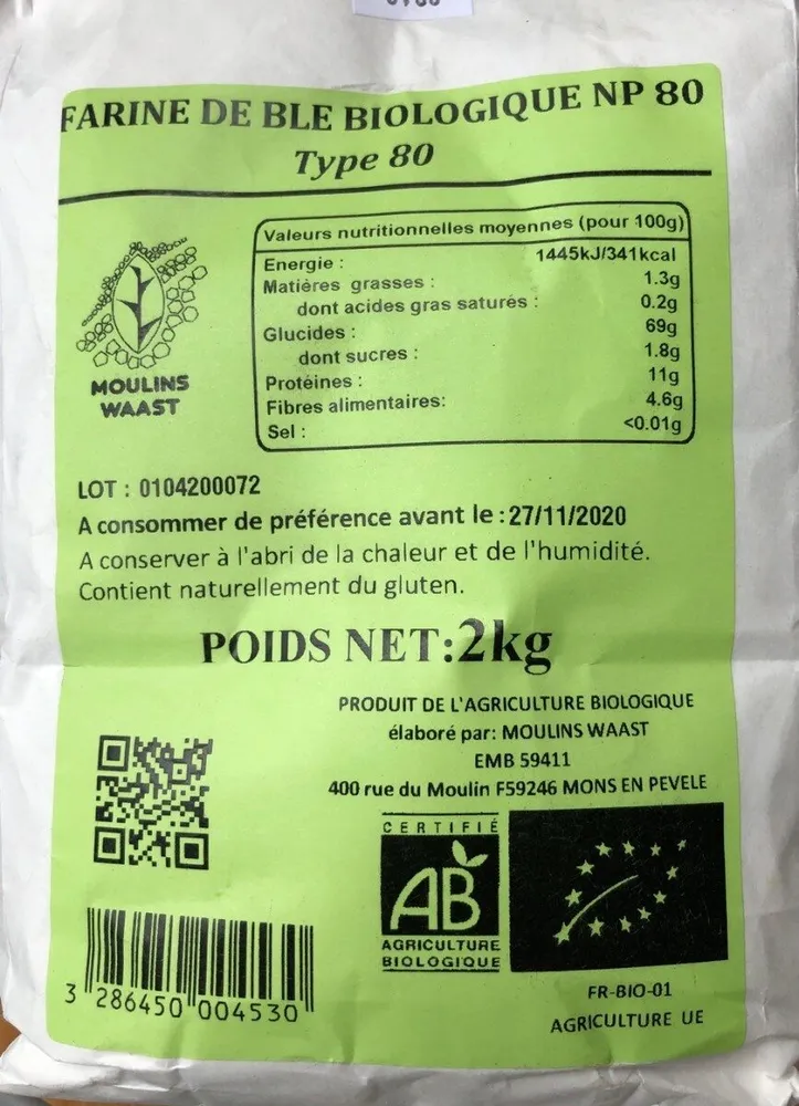 Farine de ble biologique np80 T80