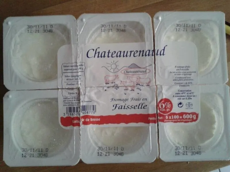Fromage blanc au lait pasteurise CHATEAURENAUD, 40%MG