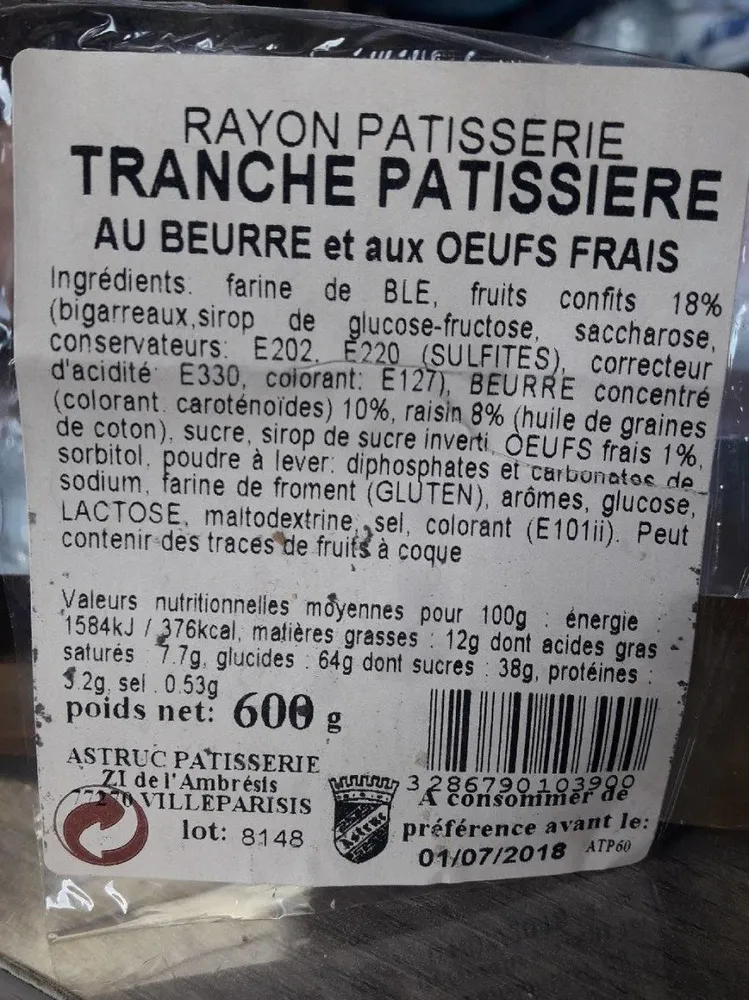 Tranche pâtissière