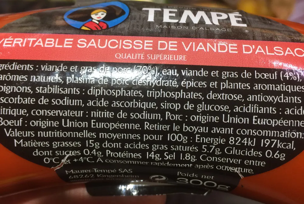 Véritable saucisse de viande d'Alsace