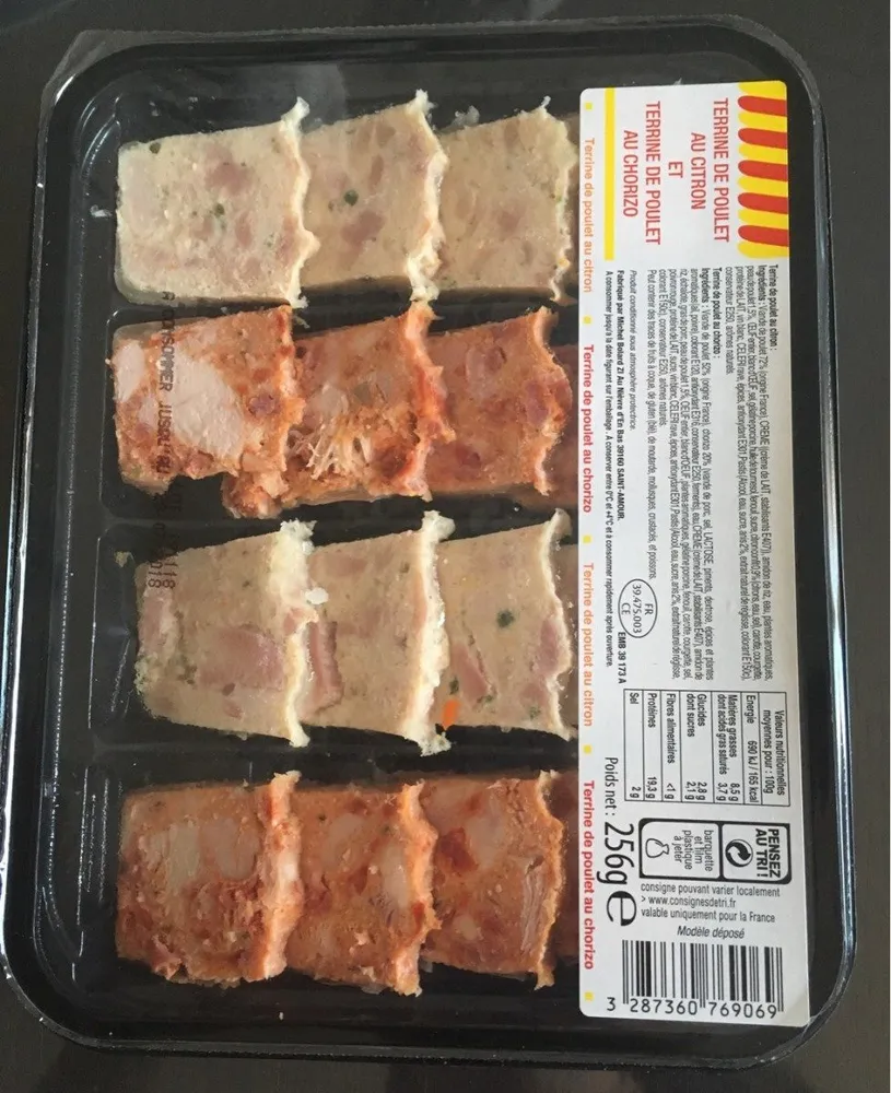 Terrine de poulet au citron et terrine de poulet au chorizo