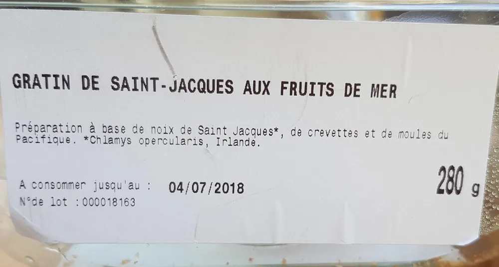 Gratin de saint Jacques aux fruits de mer