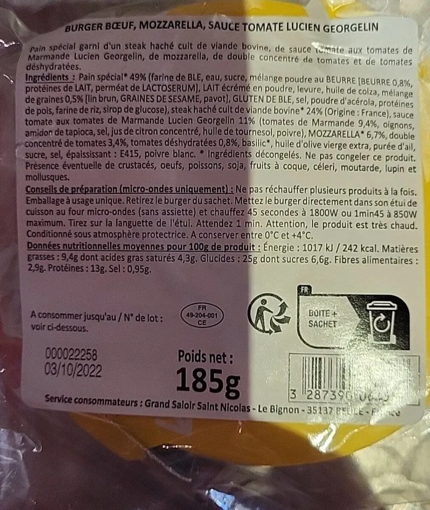 Burger bœuf mozzarella