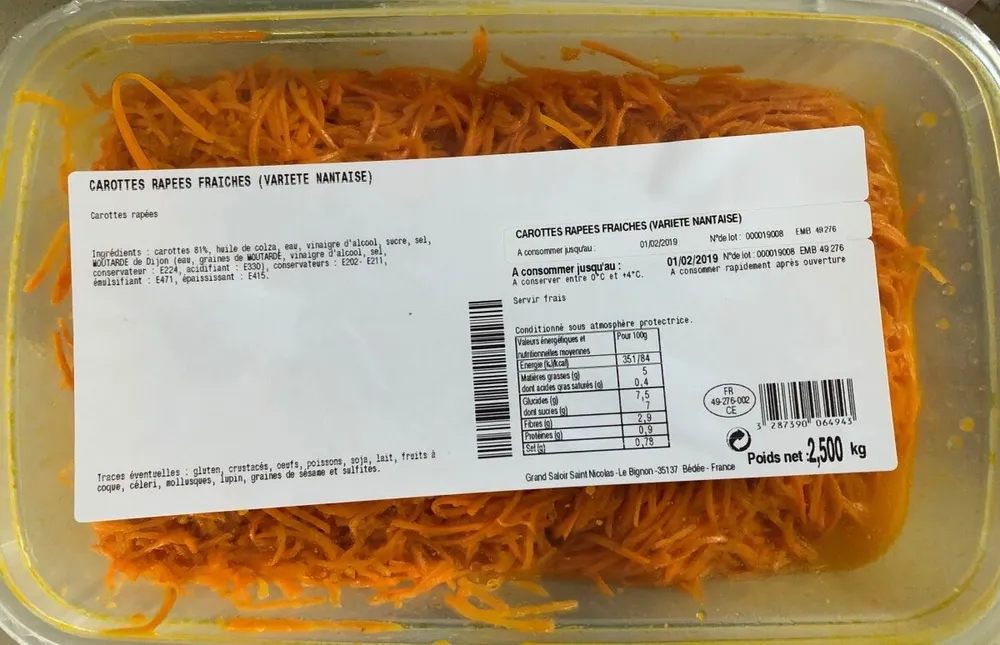 Carottes rapées fraiches