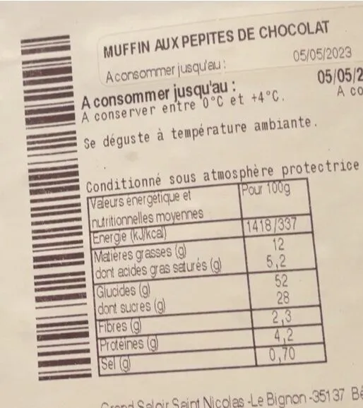 Muffin aux pepites de chocolat