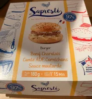 Burger Bœuf Charolais Cantal AOP Cornichons sauce Moutarde