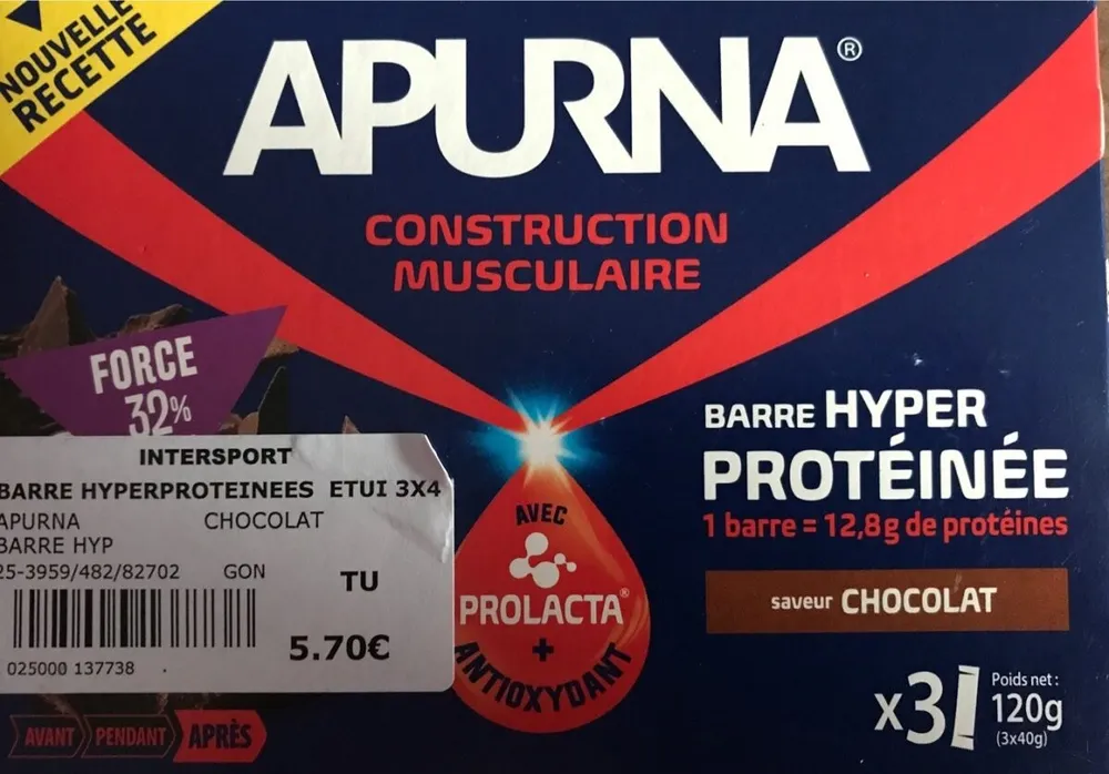 Apurna Barre Hyperprotéinée Chocolat - Etui 3X40G