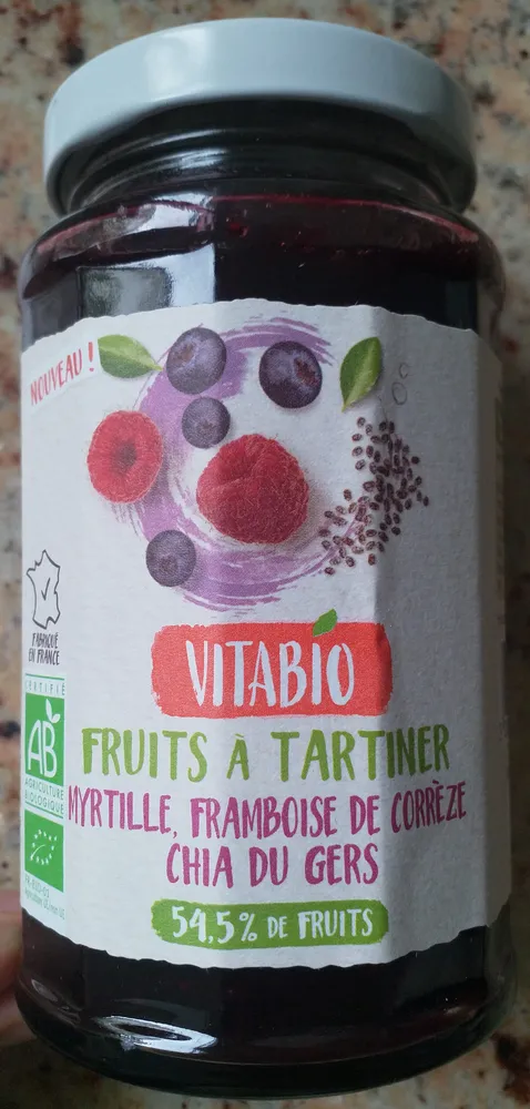 Fruits à tartiner myrtille, framboise de Corrèze , chia du Gers