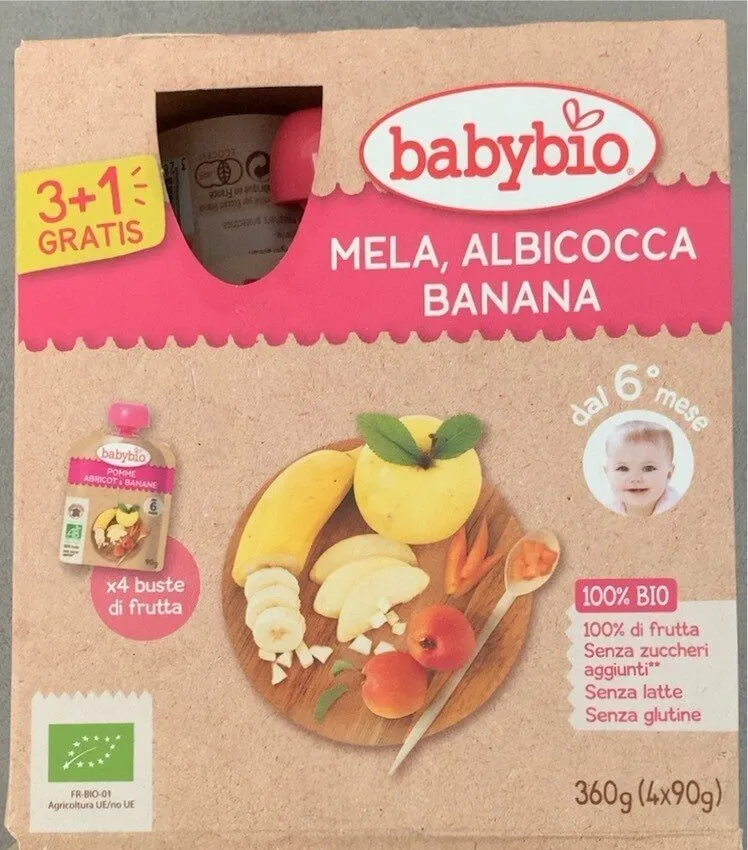 Babybio succo mela, albicocca, banana