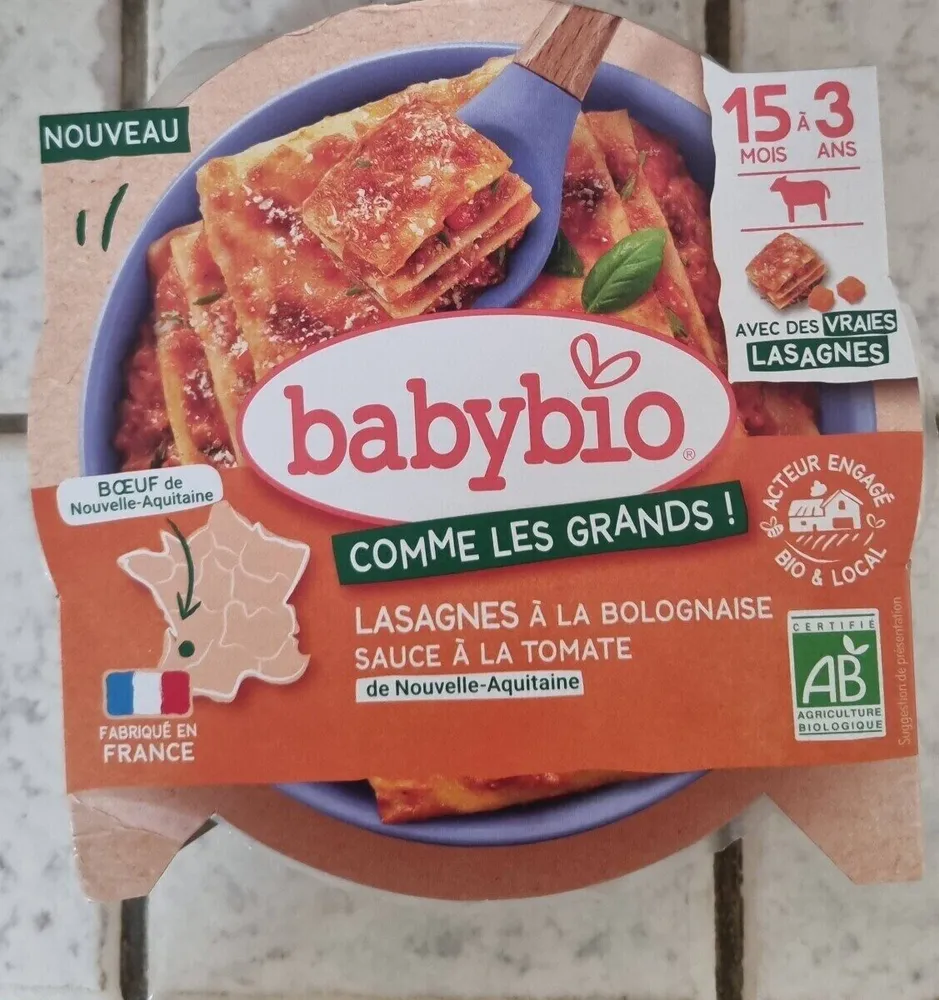 Baby bio lasagne bolognaise
