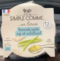 Écrasé haricots verts riz et cabillaud