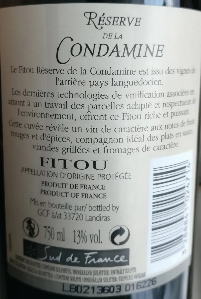 Réserve de la Condamine Fitou 2016