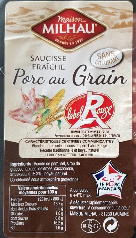 Saucisse fraîche Porc au grain