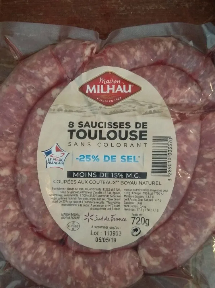Saucisses de Toulouse -25%sel //-15%MG