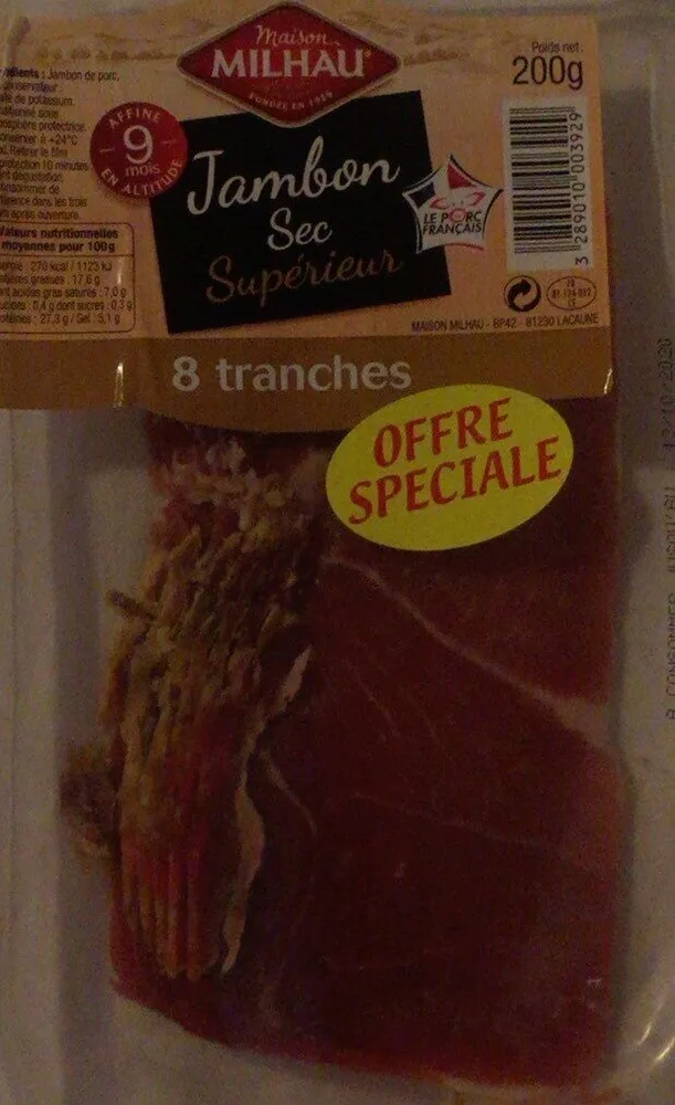 Jambon sec supérieur 8 tranches