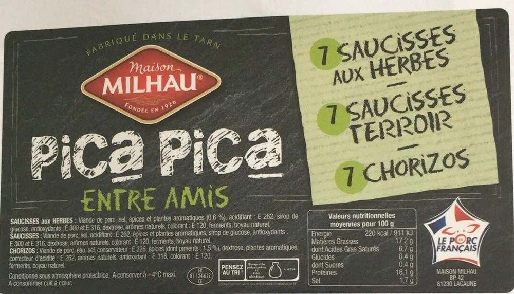 Pica Pica 7 Saucisses aux herbes + 7 Saucisses + 7 Chorizos