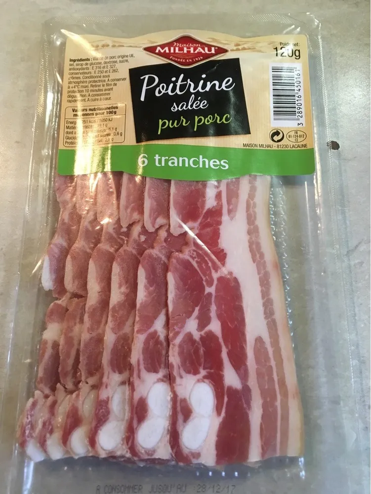 Maison Milhau Poitrine Salee Tranche 120G