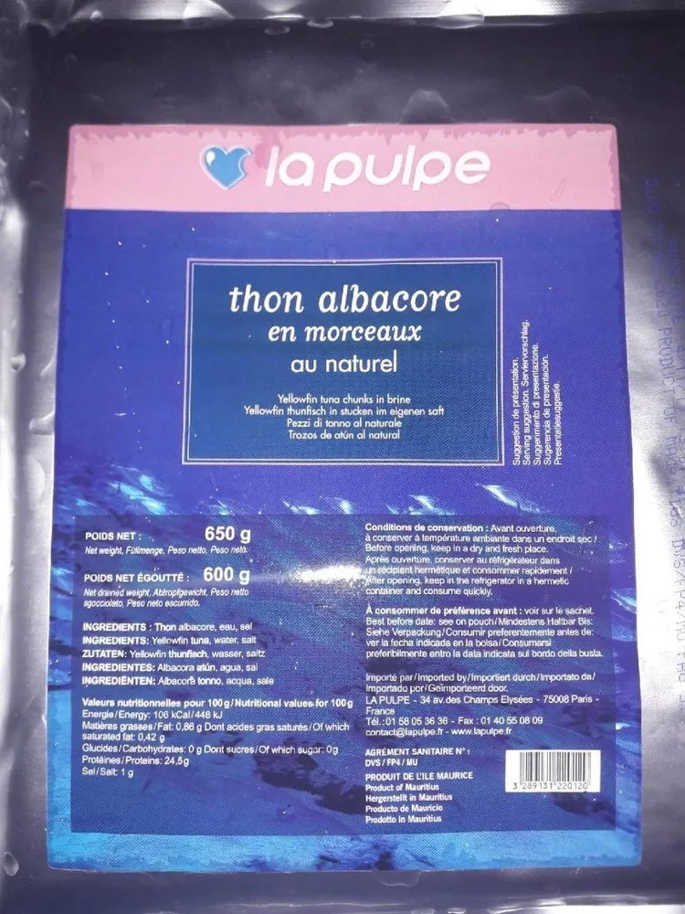 Thon albacore en morceaux au naturel