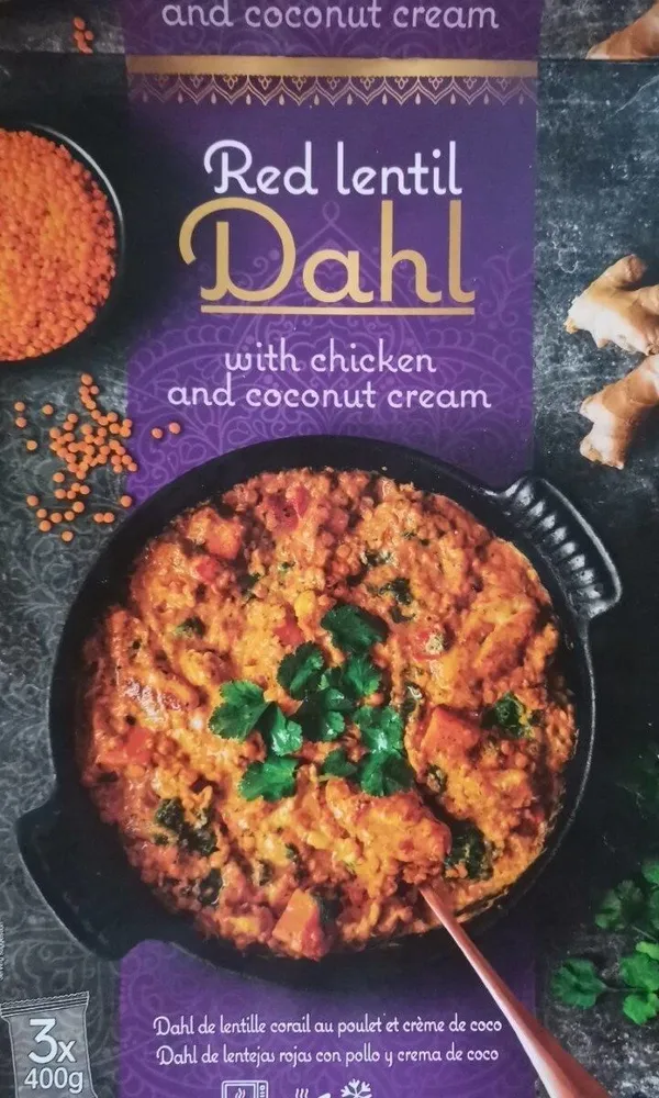 Red lentil Dahl with chicken and coconut
