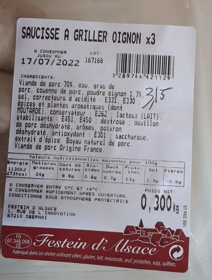 Saucisses à  griller oignon