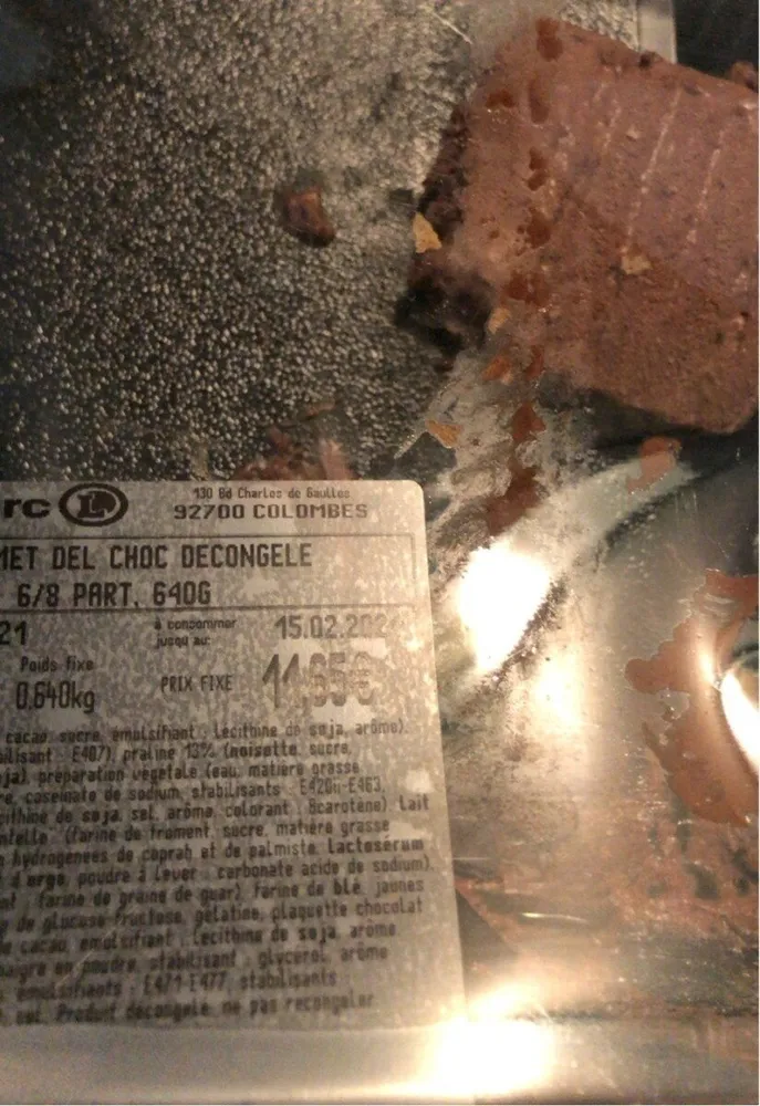 Entremet de choc decongele