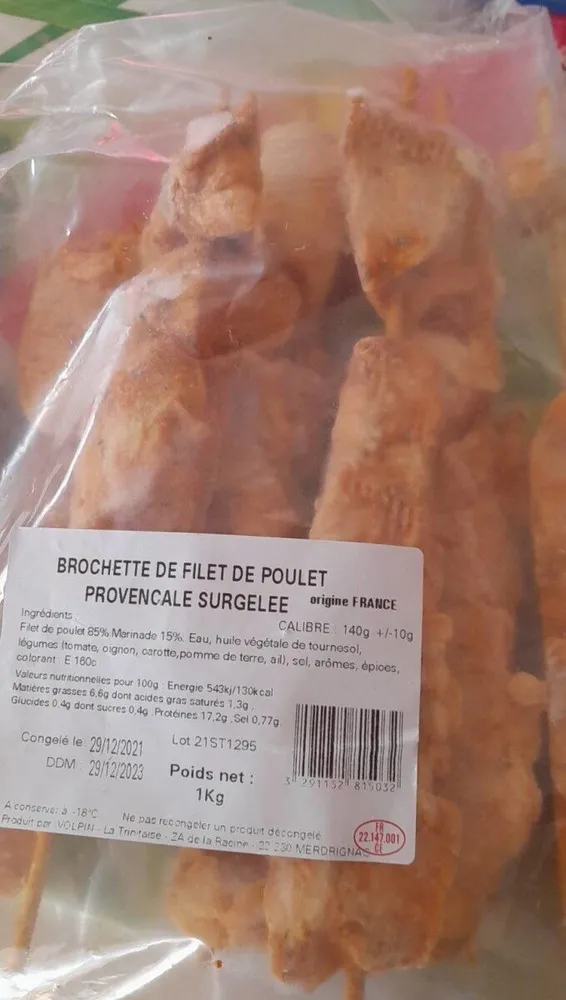 Brochettes de filet de poulet provençale surgelées