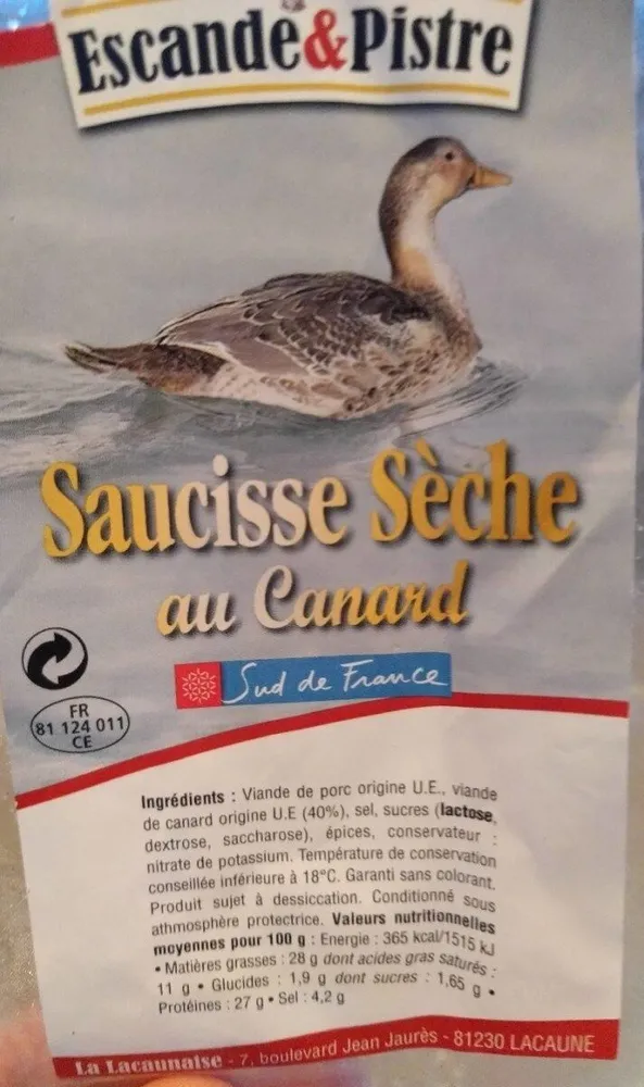 Saucisse sèche au canard