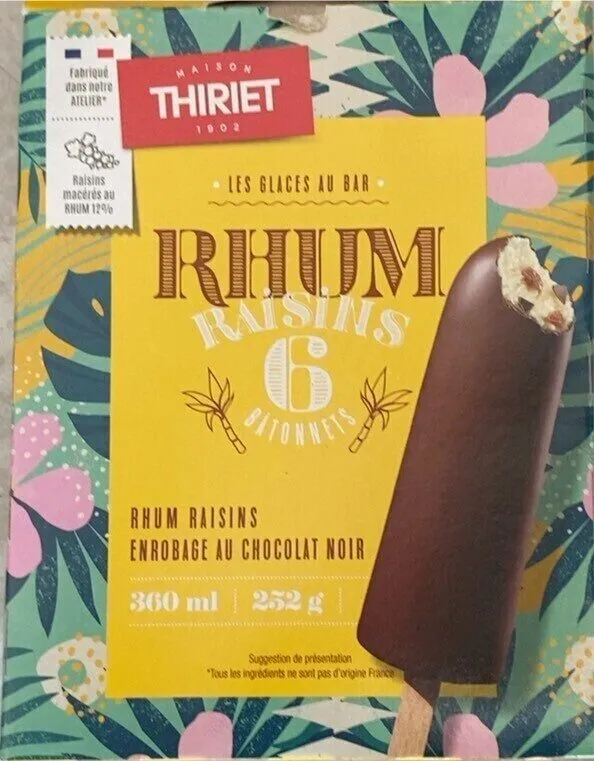 Glace bâtonnets rhum raisins