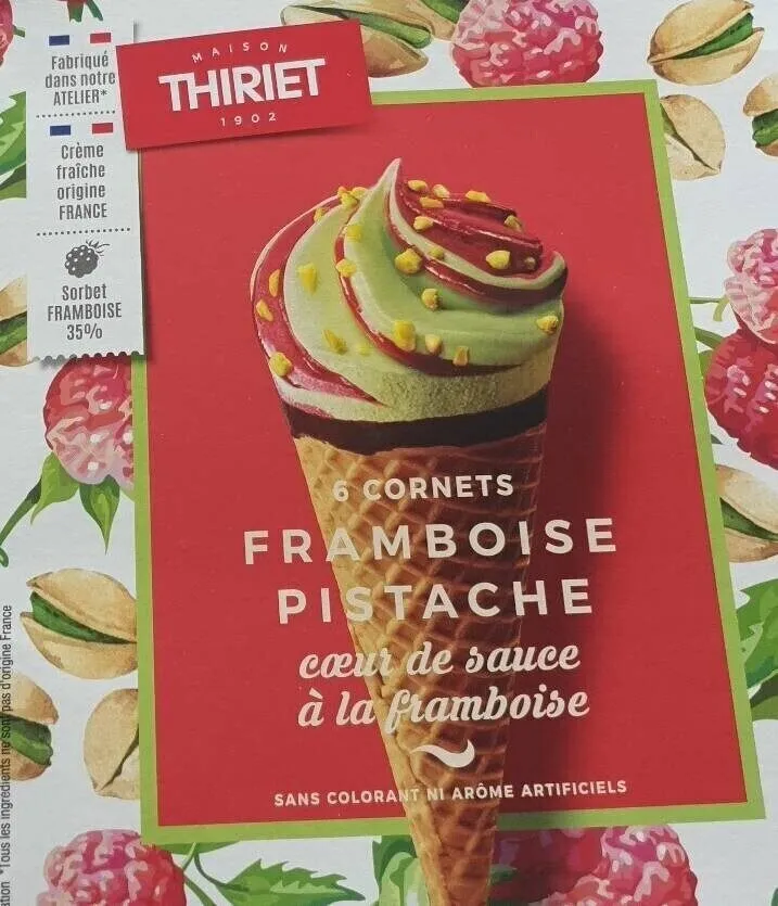 6 glaces cornet framboise pistache