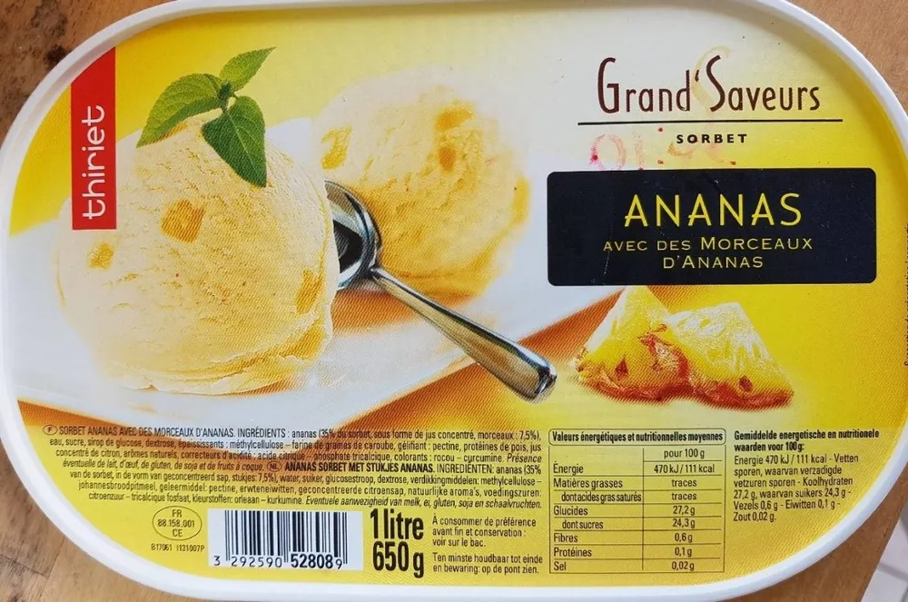 Grand'Saveurs sorbet ananas avec morceaux