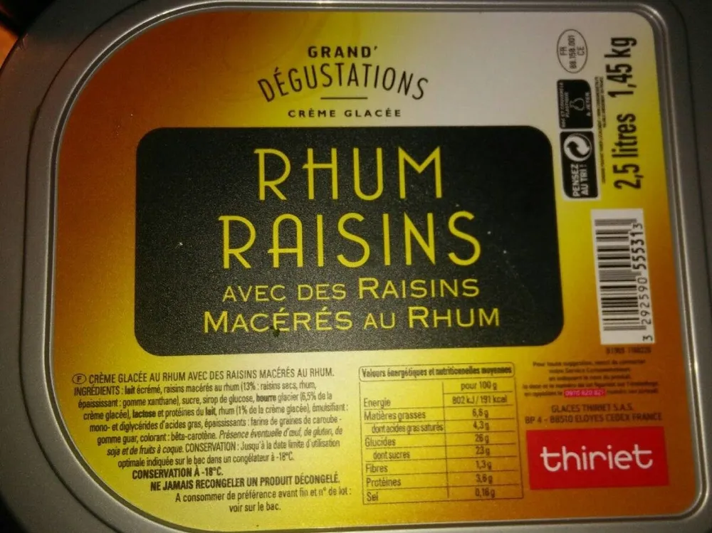 Glace rhum raisins