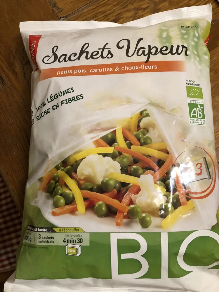Sachets vapeur petits pois carottes et chou fleur