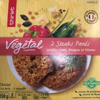 Végétal, 2 steaks panés, lentilles corail, Boulgour et Poivrons