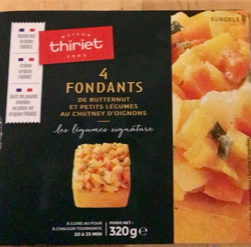 4 fondants de butternut et petits legumes au chutney d’oignons