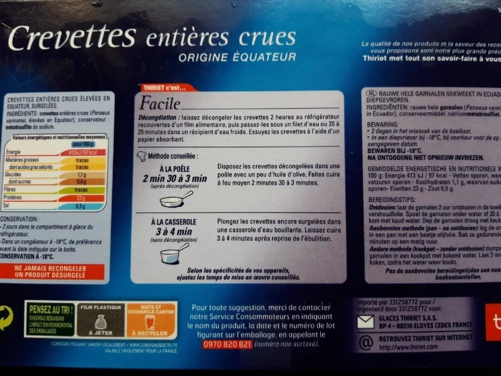 Crevettes entières crues