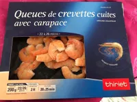 Queues de crevettes cuites avec carapace