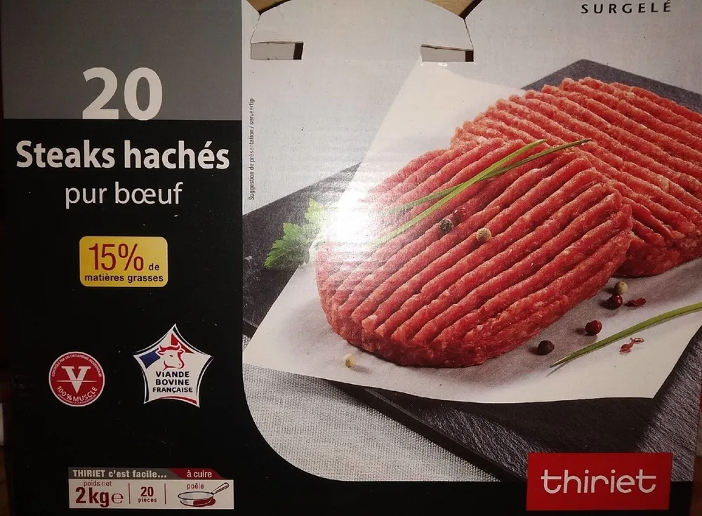 20 Steaks hachés pur boeuf 15%
