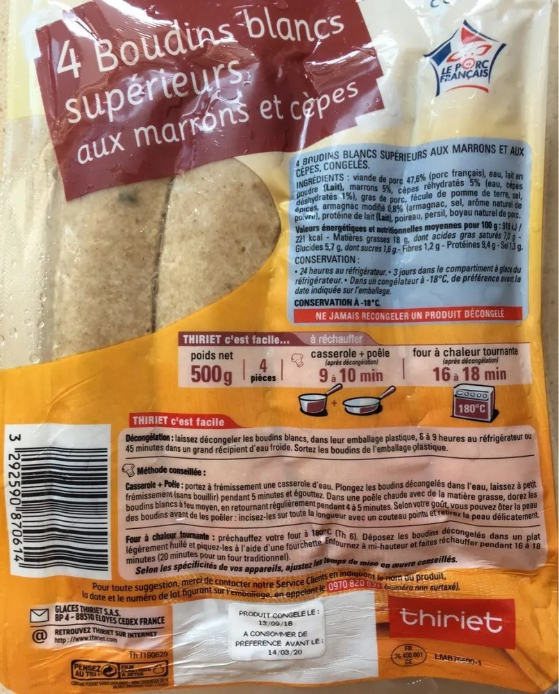 Boudins blancs superieurs aux marrons et cepes