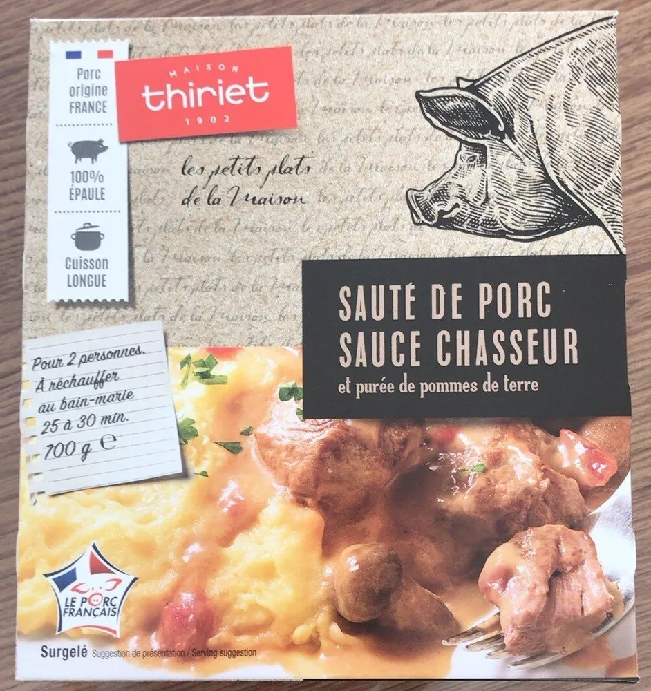 Sauté de porc sauce chasseur et purée de pommes de terre