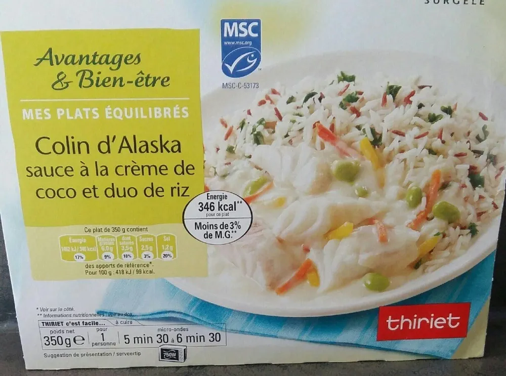 Colin d'Alaska sauce crème de coco et duo de riz
